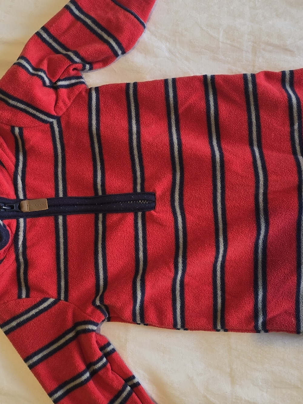 Kids Red Striped Half-Zip Fleece Top